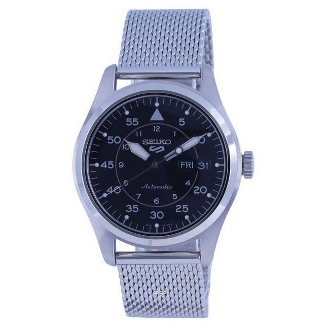 Seiko 5 Sports Flieger Stainless Steel Mesh Black Dial Automatic SRPH23K1 100M Mens Watch