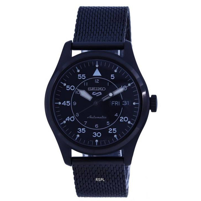 Seiko 5 Sports Flieger Stainless Steel Mesh Black Dial Automatic SRPH25K1 100M Mens Watch