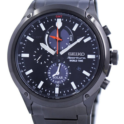 Seiko Sportura World Time Solar Chronograph SSC481 SSC481P1 SSC481P Mens Watch
