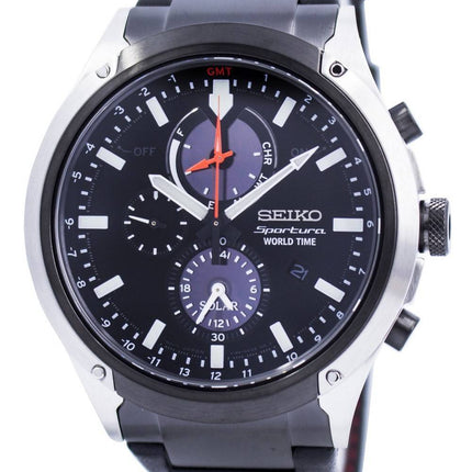 Seiko Sportura World Time Solar Chronograph SSC483 SSC483P1 SSC483P Mens Watch