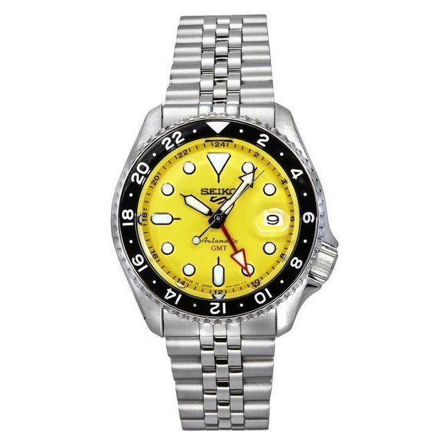 Seiko 5 Sports SKX Style GMT Stainless Steel Yellow Dial 24 Jewels Automatic SSK017J1 100M Men's Watch