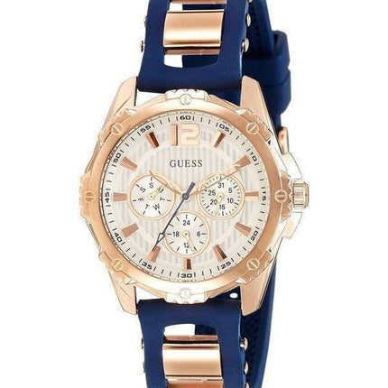Guess Chronograph Rose Gold Plated Silicone Strap Quartz W0325L8 Women's Watch