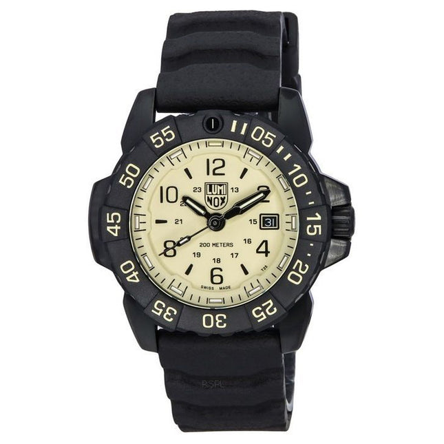 Luminox Navy SEAL Foundation Rubber Strap Beige Dial Swiss Quartz Military Divers XS.3251.CBNSF.SET 200M Mens Watch With Strap