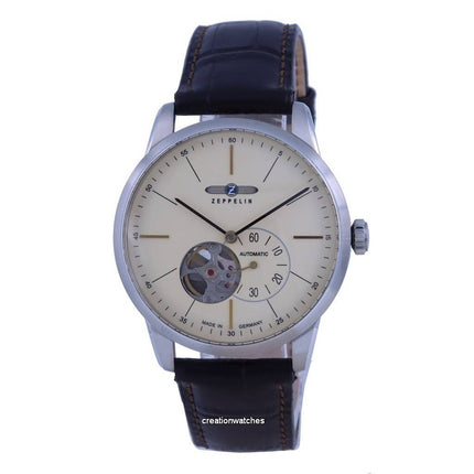 Zeppelin Flatline Open Heart Cream Dial Leather Strap Automatic 7364-5 73645 Men's Watch